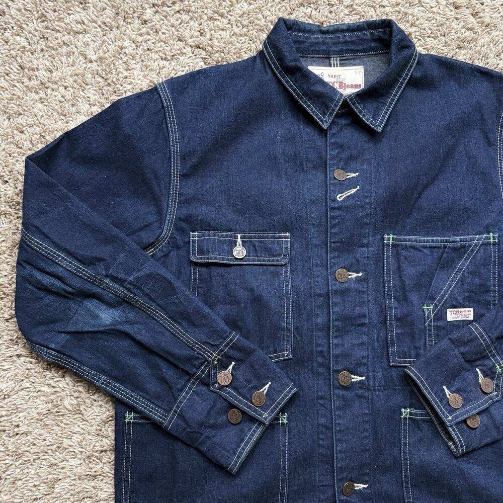 TCB Jeans Japan Stop Loss Blue Denim Jean Chore Jacket Button Men’s Size 38 / M - Picture 2 of 8